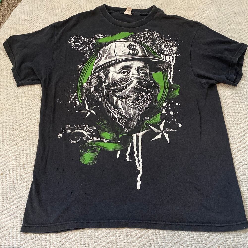 Vintage Y2K Benjamin Franklin Gangster Bandana Get Money Graphic Tee